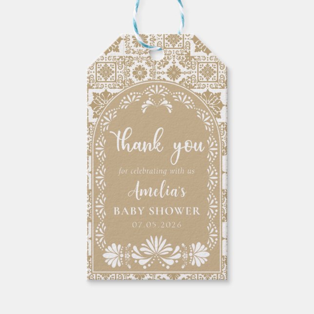 Cielito Lindo Beige Mexican Baby Shower Gift Tag (Front)