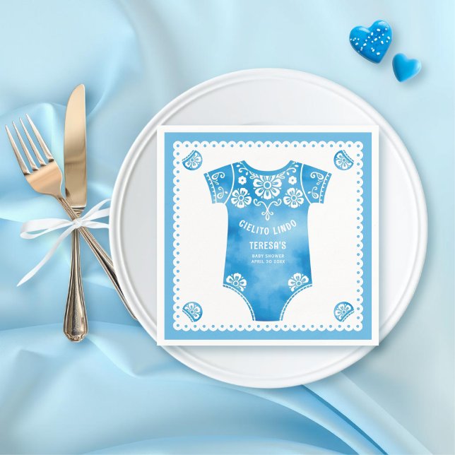 Cielito Lindo blue bodysuit boy baby shower Napkin (Creator Uploaded)