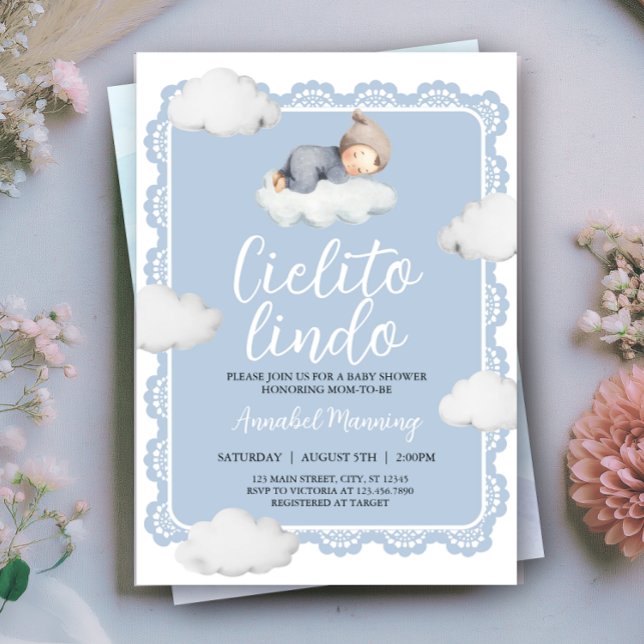 Cielito Lindo Blue Cloudy Sky Baby Boy Shower Invitation (Creator Uploaded)