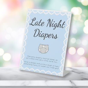 Cielito Lindo Blue Late Night Diapers Baby Shower Pedestal Sign