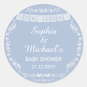 Cielito Lindo Blue Papel Picado Baby Shower Classic Round Sticker