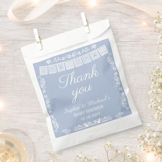 Cielito Lindo Blue Papel Picado Baby Shower Favour Bags (Clipped)