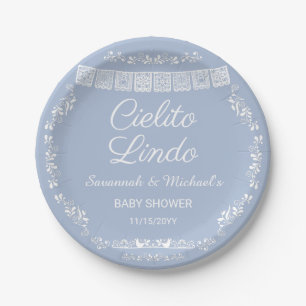 Cielito Lindo Blue Papel Picado Baby Shower Paper Plate