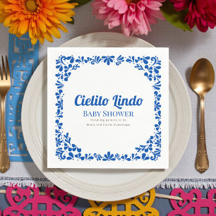 Cielito Lindo Blue Talavera Floral Baby Shower  Napkin