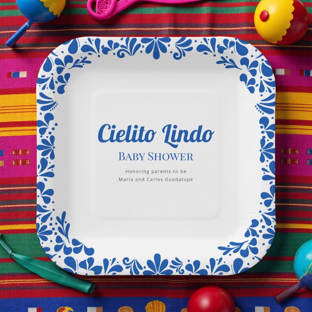 Cielito Lindo Blue Talavera Floral Baby Shower  Paper Plate (Creator Uploaded)