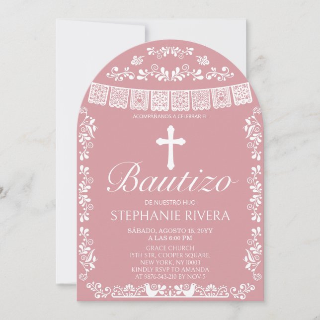 Cielito Lindo Blush Pink Bautizo Arch Invitation (Front)