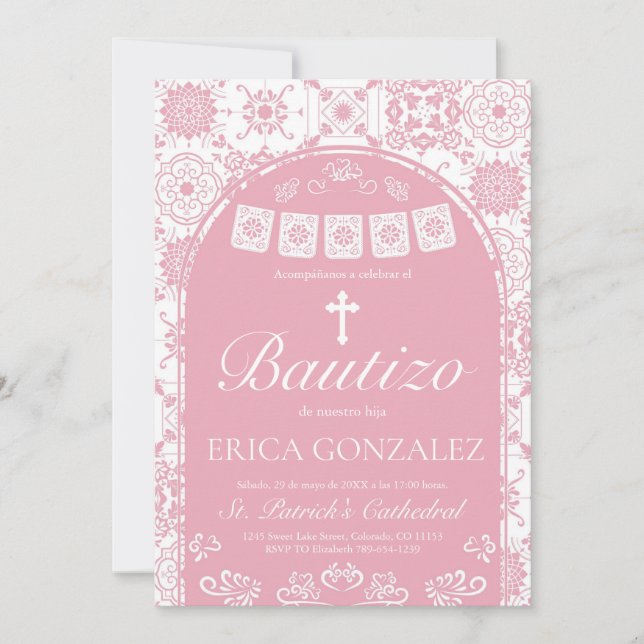 Cielito Lindo Blush Pink Bautizo Talavera Invitation (Front)