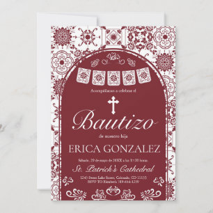 Cielito Lindo Burgundy Bautizo Talavera Invitation