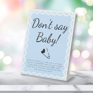 Cielito Lindo Don't Say Baby Blue Baby Shower Pedestal Sign