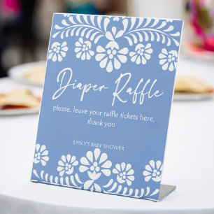 Cielito lindo dusty blue baby shower diaper raffle pedestal sign