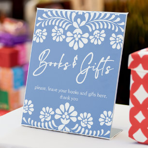 Cielito lindo dusty blue baby shower gifts table pedestal sign