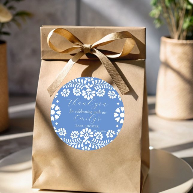 Cielito lindo dusty blue Mexican baby shower Classic Round Sticker (Cielito lindo dusty blue Mexican baby shower thank you favor Sticker template)