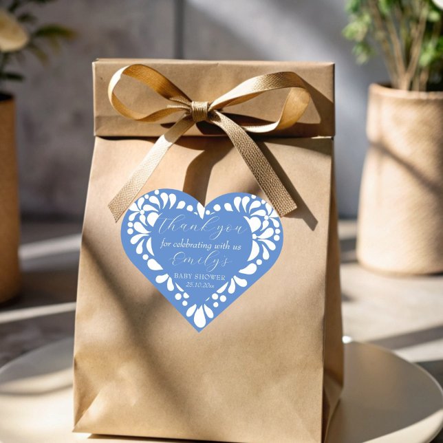 Cielito lindo dusty blue Mexican baby shower Heart Sticker (Cielito lindo dusty blue Mexican baby shower personalized favor Heart Sticker papel picado favor)