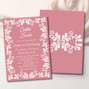 Cielito Lindo Dusty Pink Baptism & First Birthday Invitation