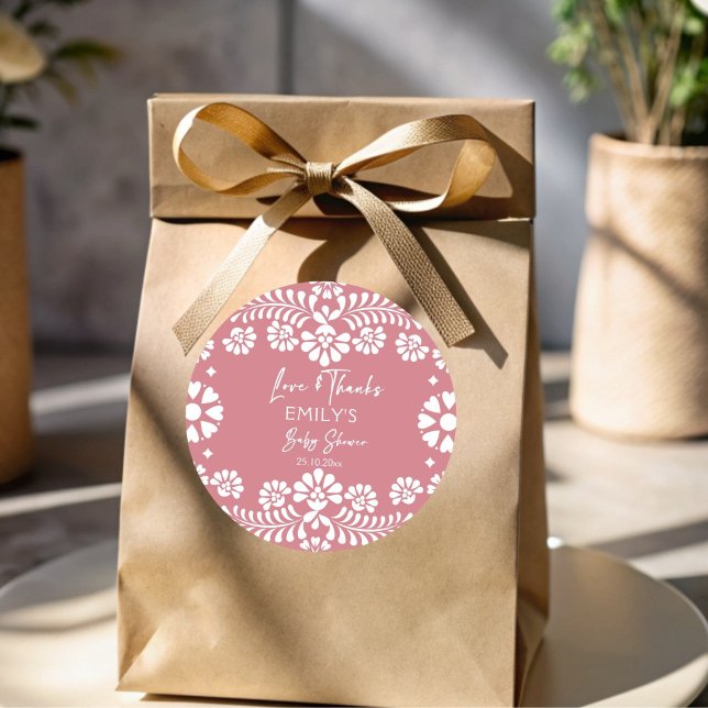 Cielito lindo dusty pink Mexican baby shower Classic Round Sticker (Cielito lindo dusty pink Mexican fiesta papel picado baby shower favors thank you favor Sticker)