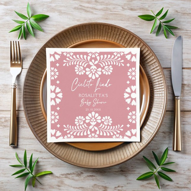 Cielito lindo dusty pink Mexican baby shower Napkin (Cielito lindo dusty pink Mexican fiesta papel picado baby shower monogrammed personalized Napkins)