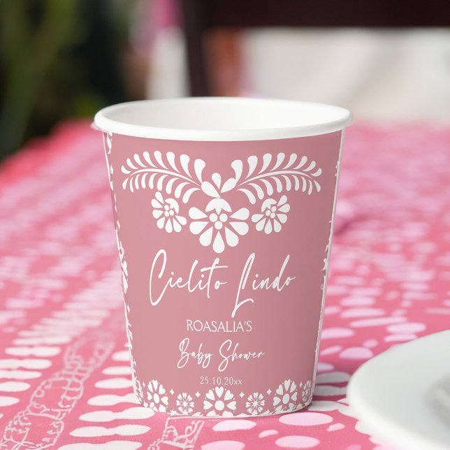Cielito lindo dusty pink Mexican baby shower Paper Cups (Cielito lindo dusty pink Mexican fiesta papel picado baby shower tableware customized Paper Cups)