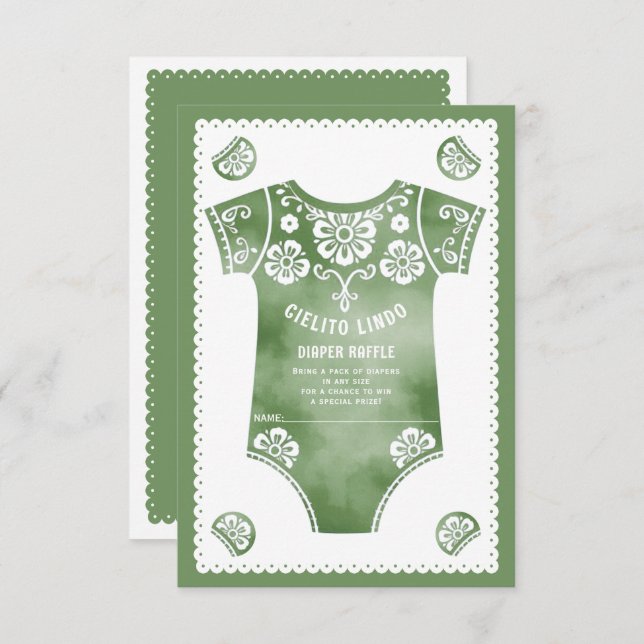 Cielito Lindo green baby shower Diaper Raffle Enclosure Card (Front/Back)
