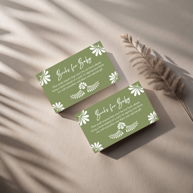 Cielito lindo green Mexican fiesta book request Enclosure Card (Cielito lindo sage green Mexican fiesta baby shower book request Enclosure Cards books for baby card)