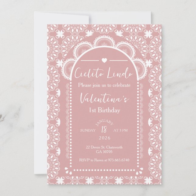 Cielito Lindo Invitation 1st Birthday Pink (Front)
