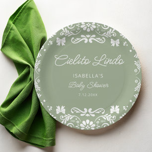 Cielito Lindo Mexican Sage Green Baby Shower Paper Plate