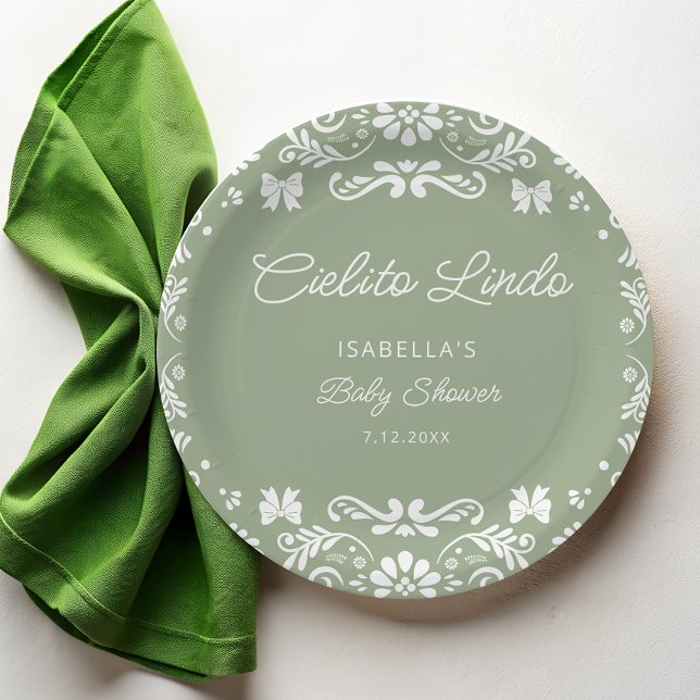 Cielito Lindo Mexican Sage Green Baby Shower Paper Plate (Creator Uploaded)