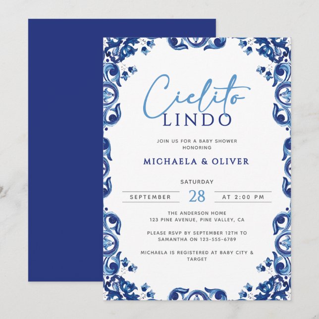 Cielito Lindo Mexican Talavera Tile Baby Shower Invitation (Front/Back)
