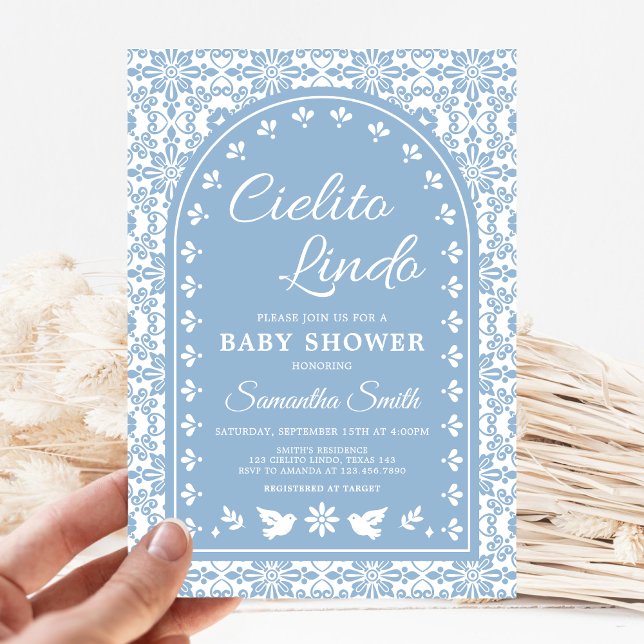 Cielito Lindo Papel Picado Baby Shower Invitation (Blue Cielito Lindo Papel Picado Baby Shower Invitation)