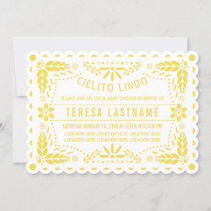 Cielito lindo papel picado baby shower scalloped invitation