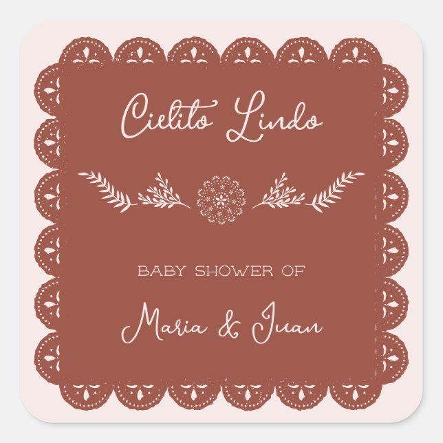 Cielito Lindo Papel Picado Mexican Baby Shower Square Sticker (Front)