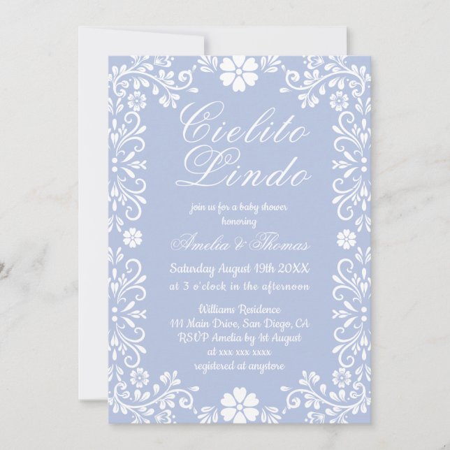 Cielito Lindo Periwinkle Mexican Baby Shower Invitation (Front)