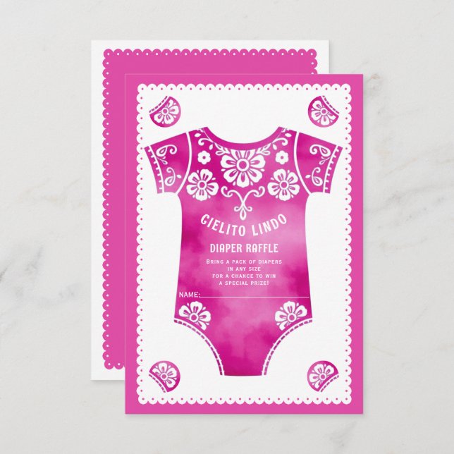 Cielito Lindo pink baby girl shower Diaper Raffle Enclosure Card (Front/Back)