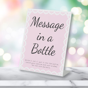 Cielito Lindo Pink Message In A Bottle Baby Shower Pedestal Sign