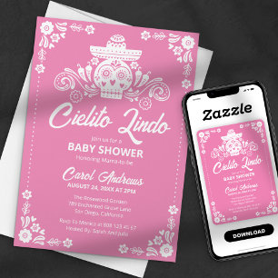 Cielito Lindo Pink Sugar Skull Mexican Baby Shower Invitation