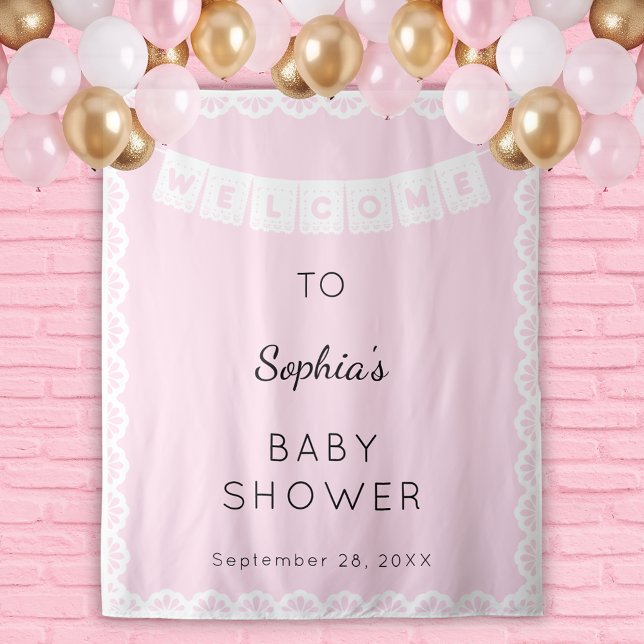 Cielito Lindo Pink Welcome Baby Shower Backdrop Tapestry (Creator Uploaded)