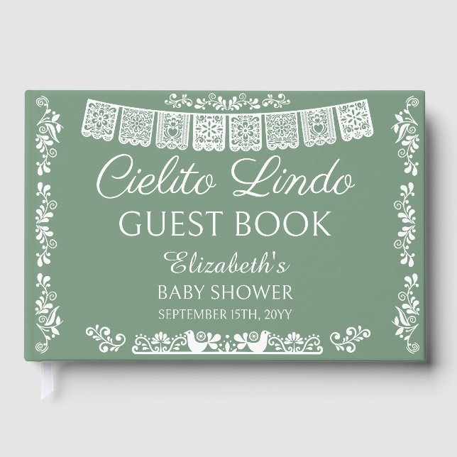 Cielito Lindo Sage Green Baby Shower Guest Book (Front)