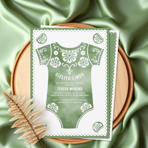Cielito Lindo sage green bodysuit baby shower Invitation