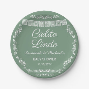 Cielito Lindo Sage Green Papel Picado Baby Shower Paper Plate