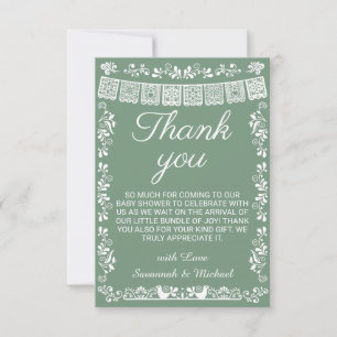 Cielito Lindo Sage Green Papel Picado Baby Shower Thank You Card