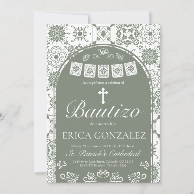 Cielito Lindo Sage Green Talavera  Invitation (Front)