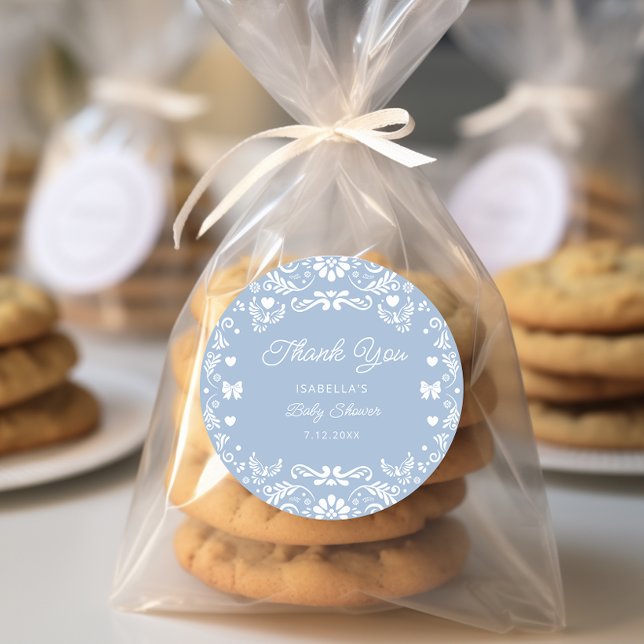 Cielito Lindo Talavera Mexican Baby Show Thank You Classic Round Sticker (Creator Uploaded)