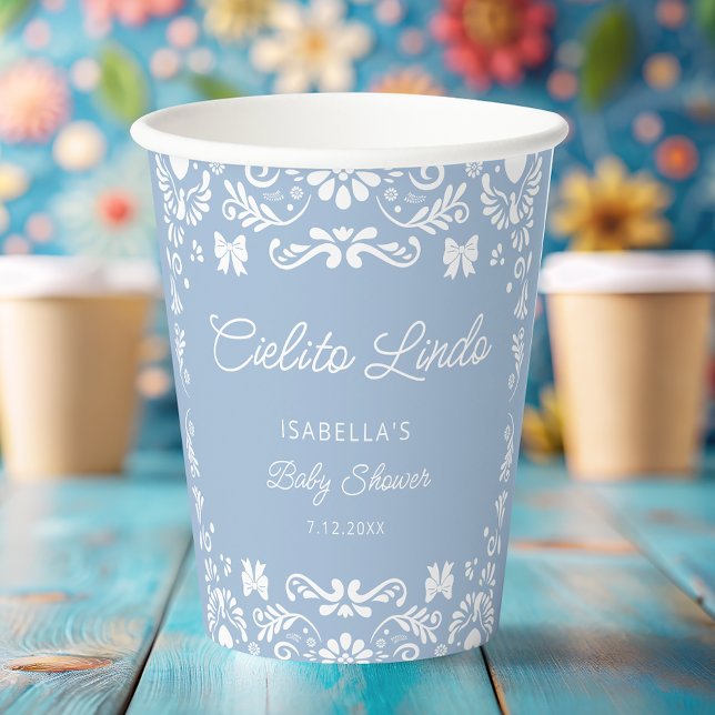 Cielito Lindo Talavera Mexican Blue Baby Shower Paper Cups (Creator Uploaded)