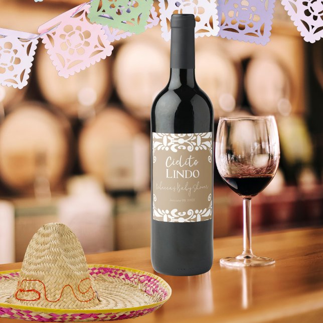 Cielito Lindo Talavera Mexican Fiesta Baby Shower Wine Label (Creator Uploaded)