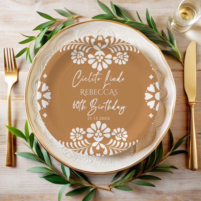Cielito lindo terracotta Mexican 60th birthday  Paper Plate (Creator Uploaded)