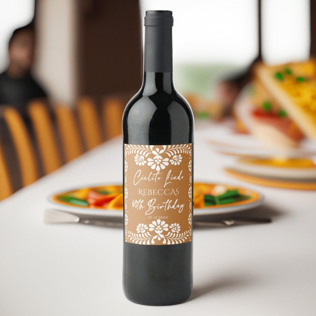 Cielito lindo terracotta Mexican 60th birthday Wine Label (Cielito lindo terracotta Mexican 60th birthday party personalized Wine Label fiesta Mexicana labels)