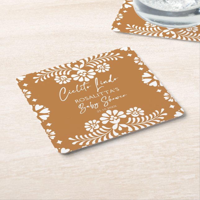 Cielito lindo terracotta Mexican baby shower favou Square Paper Coaster (Angled)