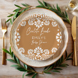 Cielito lindo terracotta Mexican baby shower Paper Plate<br><div class="desc">Cielito lindo terracotta Mexican baby shower monogrammed customised paper plates template,   white and brown gender neutral baby shower personalised paper plates,  talavera baby shower monogrammed paper plates,  Mexican baby shower personalised table decor gender neutral baby shower paper plates papel picado plates fiesta bebe Mexican fiesta tableware personalised table decor</div>
