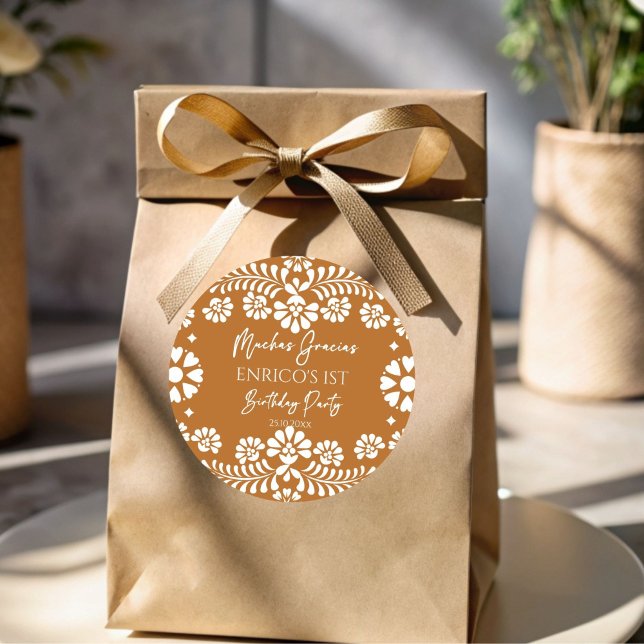 Cielito lindo terracotta Mexican birthday favour Classic Round Sticker (Cielito lindo terracotta Mexican fiesta birthday party personalized favor Stickers)