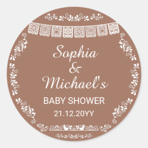 Cielito Lindo Terracotta Papel Picado Baby Shower Classic Round Sticker
