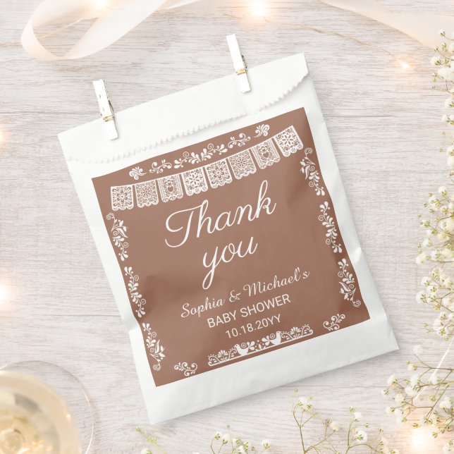 Cielito Lindo Terracotta Papel Picado Baby Shower Favour Bags (Clipped)